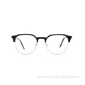 Custom Printing Logo Acetate Metal Classic Eyebrow Eye Glasses Half Rim Optical Frames